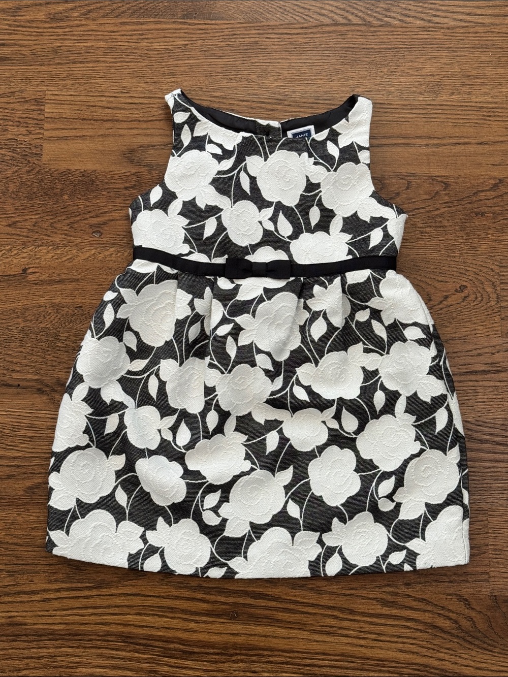 Janie And Jack Black & White Floral Jacquard Dress with Bow